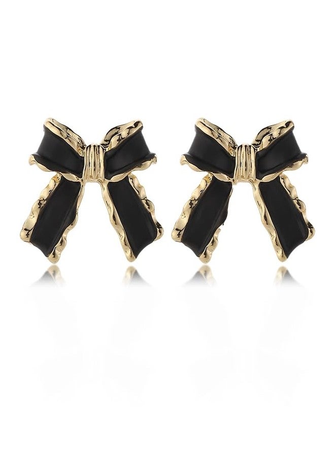 Eason1874 Bow Earrings for Women Rhinestone Drop Dangle Earrings Pearl Bowknot Trendy Ribbon Stud cute Earrings Gift (Black) - Image 1
